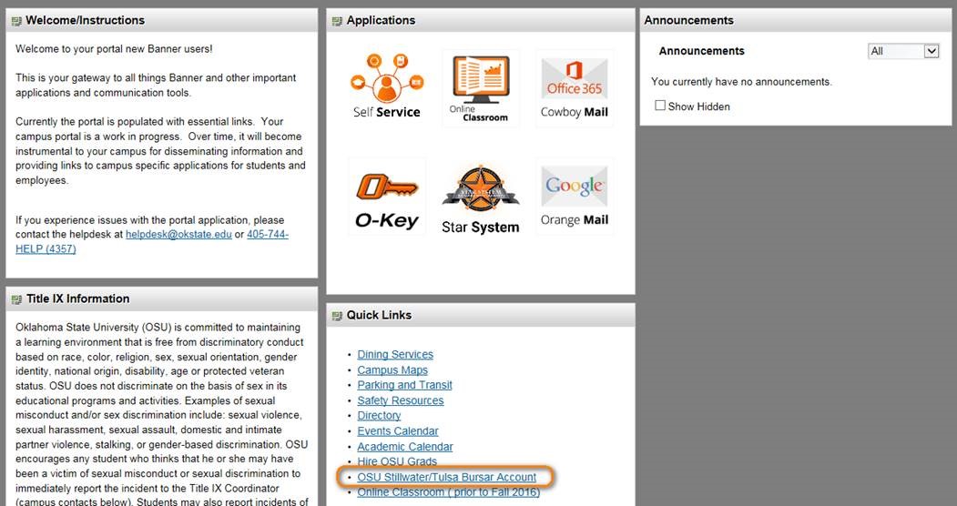 Screenshot of Student Self-Service on myOKSTATE.