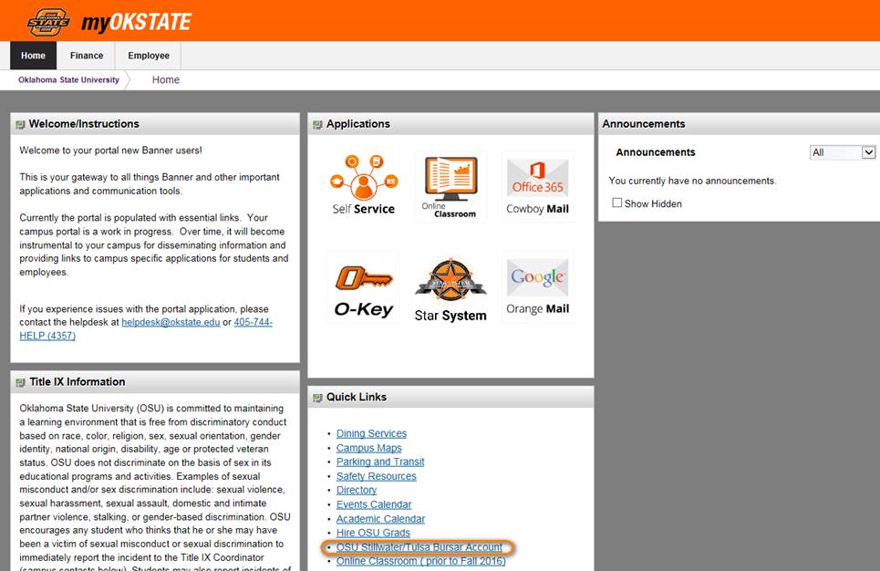 Screenshot of myOKSTATE page.